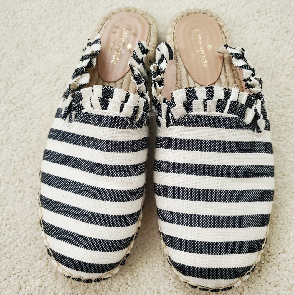 Kate Spade Laila Black/Cream Ruffle Espadrilles Mules Shoes sz8.5 - Picture 2 of 14